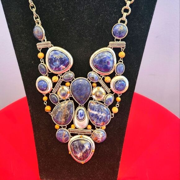 Elegant Blue and Silver Statement Necklace - Picture 1 of 6